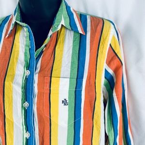 Lauren Ralph Lauren Petite 100% Cotton Vintage Striped Multicolor Shirt